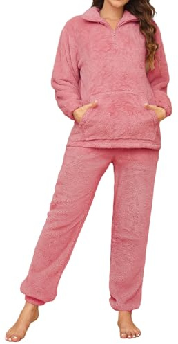RITOSTA Pigiama Donna Invernale Felpato Pigiama Invernale in Pile Morbido Pigiami Stitch Lungo Pigiama Natalizio Tuta Termica Due Pezzi Donna con Felpa Pile di Cerniera,Pantalone