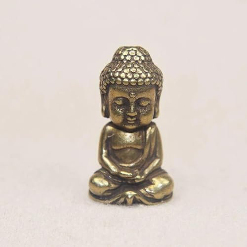 DUOLAIYUNSO Bronze-Statue, massives Messing, Buddha-Statue, kleine Ornamente, Vintage-Kupfer-Buddha-Statue, Miniatur-Figuren, Handarbeit, Desktop-Heimdekoration, 3 x 1,4 cm