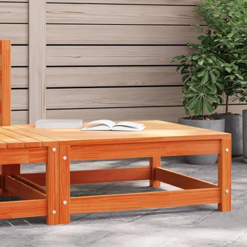 Lauuoeriau Outdoor-Sitzgruppe, Sektionalsofa-Einheiten für den Außenbereich, Garten-Fußhocker, Wachsbraun, 70 x 70 x 30 cm, Massivholz, Kiefer