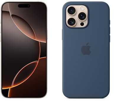 Apple iPhone 16 Pro Max 256GB: 5G Mobile phone with Apple Intelligence - Desert Titanium + Silicone Case with MagSafe - Denim