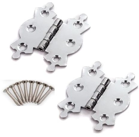 Butterfly Butt Hinge 50mm/2 Polished Chrome – Antique Butterfly Design Cabinet Door Hinges with Matching Screws – Decorative Hinges for Furniture, Cabinets & Doors – 1 Pair (2 Pieces)