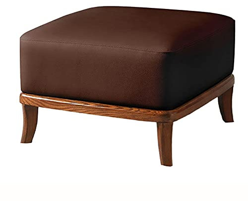 Moderner Leder-Fußhocker mit Massivholzbeinen, hochwertige Ottomane, Fußstütze für Wohnzimmer, multifunktionaler Akzentsitz, quadratisch, Braun, 50 x 50 x 32 cm