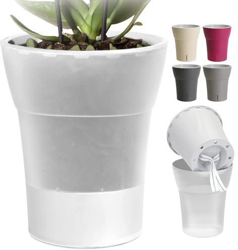 Happy Plants Orchideentopf D 14,7 cm Blumenkübel mit integriertem Wasserstandsanzeiger, selbstbewässernder Blumentopf mit Docht, Selbstbewässerungssystem für Orchideen - Transparent 2 Liter