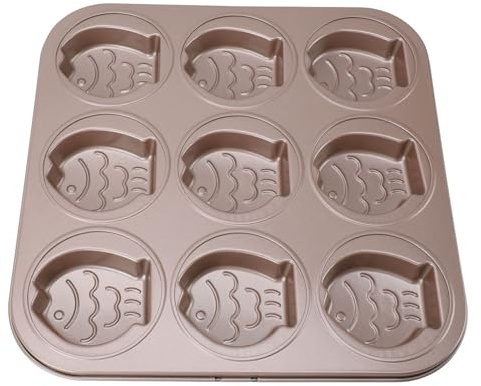TOPINCN Nonstick Muffin Pan, 9 Cups Cake Tray Cute Animal Cupcake Pan, DIY Baking Pan Carbon Steel Cake Pan Cartoon Cupcake Tin Cheesecake Pan for DIY Home Chocolate Cake (Fish)