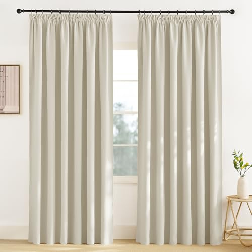 KGORGE Raumteiler Vorhang Blickdicht Thermovorhang Hitzeschutz Kräuselband | Hellbeige,1er Set,H245 x B200 cm,Thermo Vorhang gegen Hitze für Schienensystem,Verdunkelung,Sonnenschutz,für Wohnzimmer