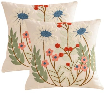 KIJING Lot de 2 housses de coussin brodées pour canapé, salon, chambre à coucher, décoration d'intérieur, décoration de fête et de fête (pois rouges)