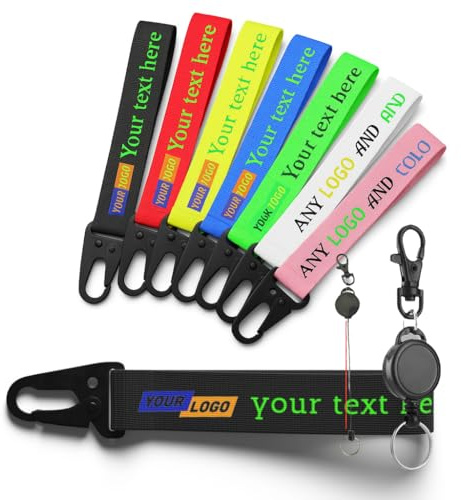 Porte-clés en tissu personnalisable avec logo et texte – 8 couleurs vives, mousqueton robuste, pour clés, sacs, cadeaux ou accessoires personnalisés (BLACK)