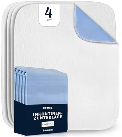 Dreamzie Traverse Letto Anziani, Neonato, Bambini 90 x 160 cm - Assorbente e Impermeabile - Traversine Lavabile per Incontinenza - Set di 4