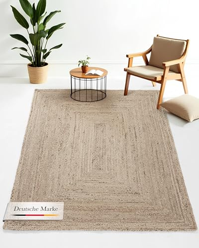 carpetfine Juteteppich Nele Taupe handgewebt aus Jute Rechteckig 300x400 cm | Moderner Naturteppich Uni im Boho - Style Flachgewebe Teppich für Wohnzimmer und Schlafzimmer