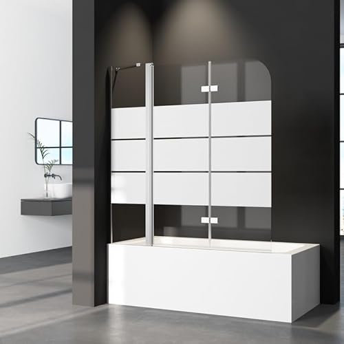 Duschwand für Badewanne Faltbar Duschabtrennung 160x140cm, 3-Teilig Faltwand Duschtrennwand mit Gestreift und Festem Segment, Badewannenfaltwand aus 6mm ESG Sicherheitsglas Dusche Chrom