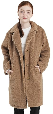 maoo garden Ragazze Grandi Sherpa Felpa Cappotto Abito Autunno Inverno Leggero Giubba Lungo Stile Giacca Trench Camel 10 anni
