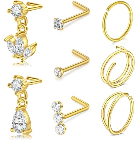LAURITAMI Kirurgiska Stål Näsa Piercing Örhängen Böjda Bult 20G 7 mm Skruv Spiral L Opal Form CZ Stilar Smycken, Rostfritt stål