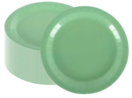 CEILIWEN Lot de 100 assiettes rondes en carton vert sauge de 23 cm pour fêtes, anniversaires, mariages, fêtes dans le jardin, pour restauration et événements