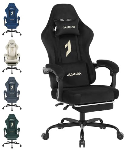JAJALUYA Gaming Chair for Adults,Office Chair Ergonomic Computer Chair with Footrest Headrest Lumbar Support＆Massage,Micro Suede is And Breathable Suitable for Office video Gaming Desks Chairs (Black)