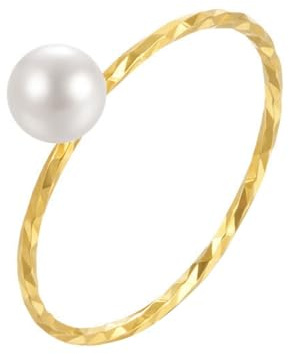 Wycian Wedding Ring Deko Ringe Frauen Gold Boho 9K Gelbgold Au375 5X5mm Runde Form Perle Größe 50 (15.9) Vorsteckring für Beliebt Schmuck Geschenk