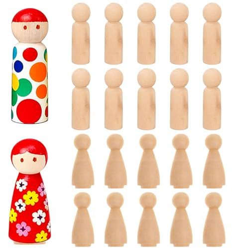 20PCS Unfinished Wooden Peg Dolls (65mm) – 10 Female & 10 Male Plain Wood Figures, for Painting, DIY Crafts, Weddings & Halloween Decorations