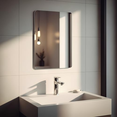 Harbour Housewares Self Adhesive Wall Mirror - 30 x 40cm - 1x Rectangular Wall Mounted Frameless Stick On Vanity Mirror Tiles for Bathroom Shower Toilet Bedroom Living Room Hallway Gym Adhesive Tiles