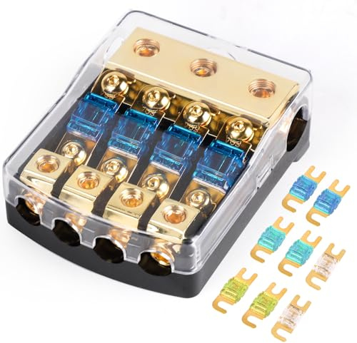SWAWIS Mini ANL Sicherungshalter 4 Wege, KFZ Sicherungshalter | Mit 0/4 Gauge Eingang und 4/8 Gauge Ausgang Sicherungskasten für 30A-100A Sicherungen für Auto Audio und Autobatterie