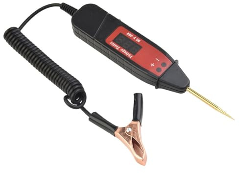 Pluma de prueba de voltaje digital LCD para coche, probador eléctrico de 3-36 V CC con luz LED, cable de resorte de TPU y clip de cocodrilo, sonda de cobre puro, longitud extendida de 0,65 m