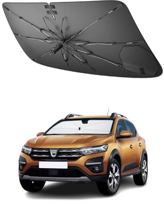 SHAOHAO Sombrilla Parabrisas para Dacia Sandero Stepway 2021-2026 Parasol de Coche Tipo Paraguas con Mango Flexible, Bloqueo de Calor y UV 99% Accesorios Interiores Stepway 3