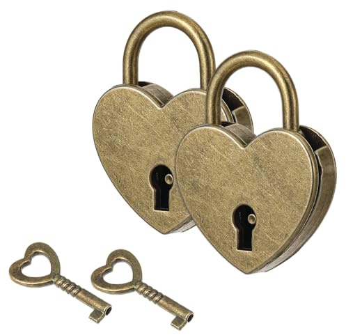 2 Pcs Mini Antique Padlock, Heart Shaped Padlock with KeySmall Metal Heart Shaped Lock for Jewelry Box Diary Book Handbag Storage Box Suitcase Decorative Lock