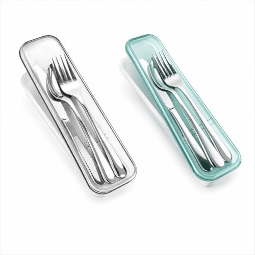 Xiciki Set di posate da campeggio per 2 persone, posate da viaggio con coltello in acciaio inox, forchetta, cucchiaio, posate da viaggio con astuccio, posate da viaggio all'aperto, escursioni