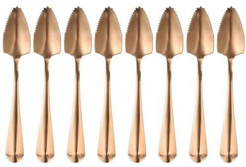 sourcing map 8 cucchiai per pompelmo, utensili da frutta in acciaio inox, con bordo seghettato, manico spesso, coltello per pompelmo, finitura a specchio, per dessert agli agrumi, melone, oro rosa