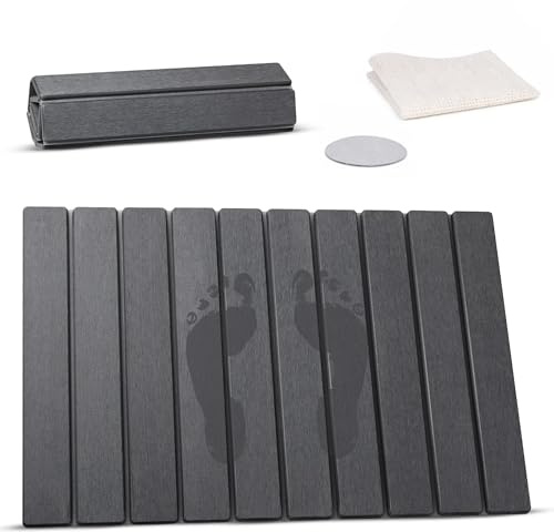 Alfombra Diatomita Baño Plegable Antideslizante | Alfombrilla Baño Diatomita Absorción Rápida | Piedra de atomita | Bath Mat | Alfombra Ducha Antideslizante (Plegable Gris)