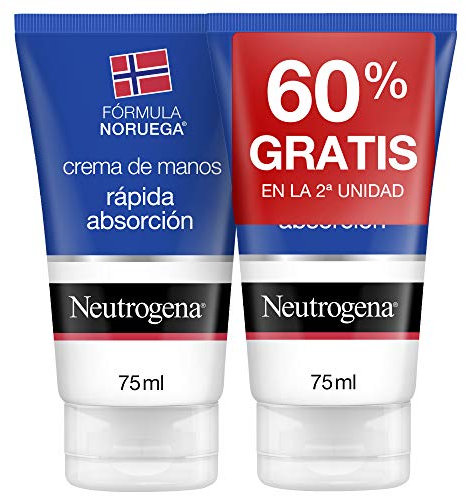 Neutrogena Fórmula Noruega Fast Absorbing (pack de 2 x 75 ml) crema de manos reparadora no grasa con glicerina y vitamina E, crema para manos agrietadas y secas de rápida absorción