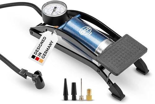 alca® Luftpumpe Fußluftpumpe, Fahrradluftpumpe, Hochleistungs-Fußpumpe, 7 bar, 4 Adapter inklusive