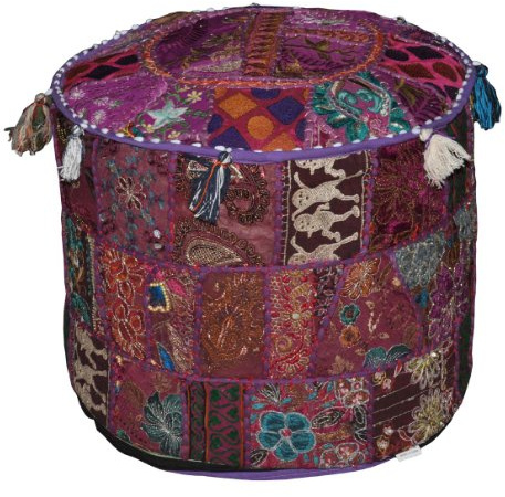Rajasthali Vintage Indien Ottoman Embelli avec Coussin de Broderie et Patchwork Repose étage, 46 X 33 cm