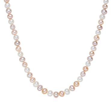 Valero Pearls Damen Perlenhalskette Süßwasser-Zuchtperlen 7-8 mm Potato weiß/apricot/flieder 925 Sterling Silber - Perlenkette geknotet
