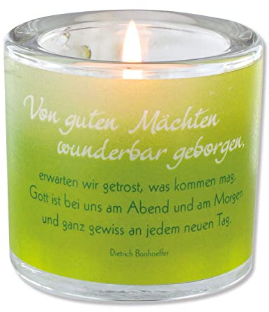 Butzon & Bercker Lichtmomente Windlicht Von Guten Mächten, wunderbar geborgen - Teelichthalter mundgeblasen inkl. Teelicht und Geschenkverpackung - christliches Geschenk Frauen, Männer & Kinder