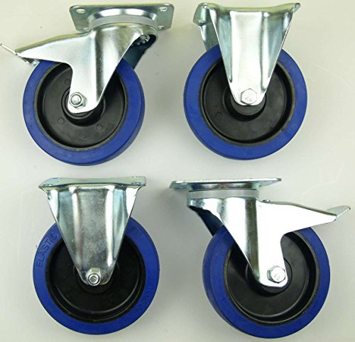 1 Satz 160mm Blue Wheels Lenkrollen mit Bremse/Feststellbremse + Bockrollen Transportrollen Blau 300kg / Rad - INDUSTRIEQALITÄT (2x Brems + 2x Bock)