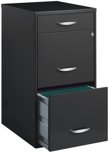 Pemberly Row 3 Drawers 27.32 Vertical Charcoal Metal Filing Cabinet Lockable Pre-Assembled Stationary Letter Size for Home, Office