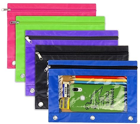 Paquet de 5 Étui à Glissière avec 3 Trous - Trousse à Crayons Transparente de Haute Capacité avec Couleurs Vives et une Fenêtre en Plastique par YOUSHARES