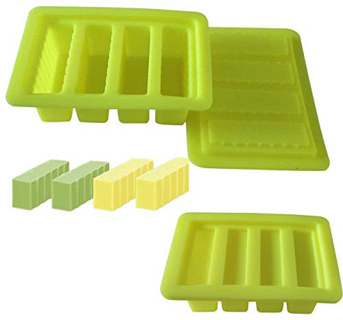 CTYES - Stampo per burro in silicone con coperchio, 4 cavità, contenitore rettangolare per burro, saponi fatti in casa, brownie, pane di mais, cheesecake, panna cotta, budino, gelatina N9000 Iii