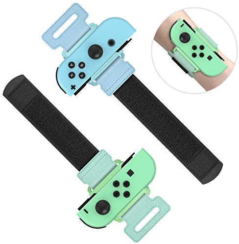 Wrist Bands for Just Dance 2026 2025 2024 2023 2022 2021 for Switch & OLED Model, Comfortable Adjustable Elastic Strap for Switch Controller, Two Size for Adults and Children, 2 Pack (Green & Blue)