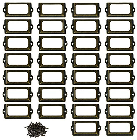 Kyuionty Antiker Etikettenhalter aus Metall, 6,1 x 3,3 cm, für Büro, Bibliothek, Datei, Schublade, Etikett, Schrank, Regal, Schublade (Bronze), 30 Stück