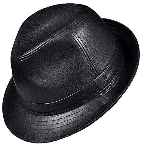 DongBao Premium Herren Leder Fedora Trilby Hut Panamahut Lederhut