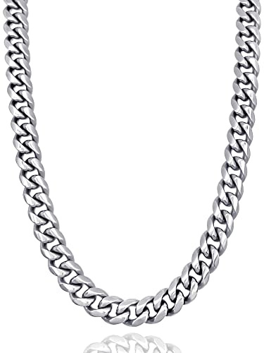 RUGGED STEEL - Panzerkette Edelstahl massiv 10 mm breit (Silber Hochglanz) - stylische XL Cuban Link Chain für Männer & Frauen 45 50 55 60 65 cm - stabiler 24/7 Schmuck → wasserfest - inkl Schmuck-Box