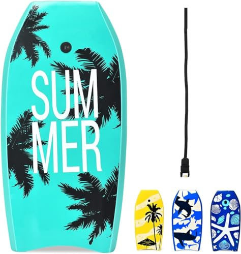 RELAX4LIFE Tabla de Natación Portátil de XPE HDPE con Cuerda de Sujeción, Tabla de Surf Antideslizante para Niños y Adultos Unisex, Bodyboard para Piscina y Playa (105x51x6cm, Modelo 1-L)