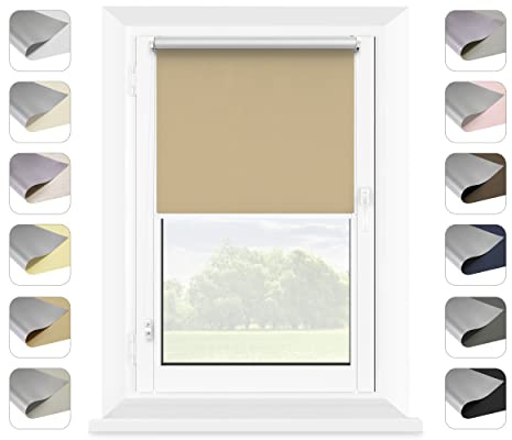 Mardom Thermo Rollo ohne Bohren Nussig, 95x150 cm | Stoffbreite: 91 cm, Verdunklungsrollo Innen mit Click-System, Sonnenschutz, Klemmfix Fensterrollo Blackout