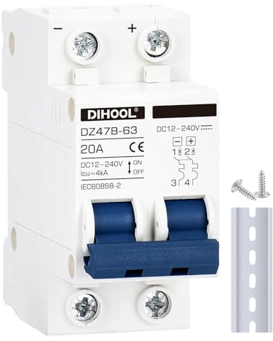 DIHOOL DC Schalter 12V-240V, 2-polig, 20A Solar PV Leistungsschalter Photovoltaik Sicherungsautomat