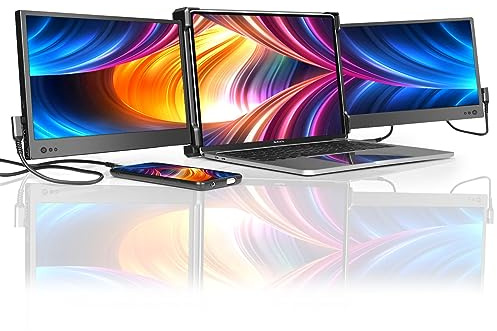 CopGain P2 - Monitor portátil triple para laptop, extensor de pantalla de 12 pulgadas, monitores duales, pantalla FHD 1080P IPS, Tipo-C/HDMI/USB-A/altavoces, para portátiles de 13 a 16 pulgadas