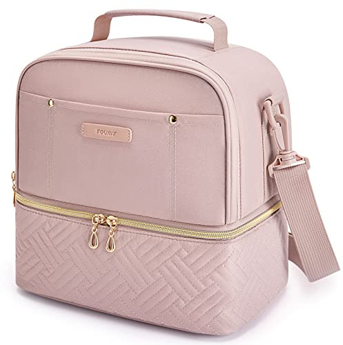 TOURIT Lunch Bag Women Double Deck Lunch Box Insulated Lunch Cooler for Women Men Work, Pink