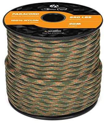 Abma Cord Paracord 550 4mm 30M 100% Nylon Seil Typ III Schnur mit 7 Kern | Max 250kg (550lbs), 100% Nylon, Basteln, Camping, Survival, Outdoor