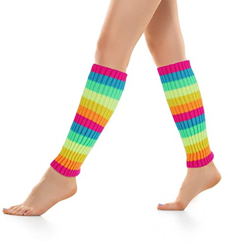 Yolev Leg Warmers Damen Bein Stulpen Regenbogenfarben Wintergarn Gestrickte Beinwärmer für Frauen Mädchen 80er Jahre Party Kostüm Zubehör