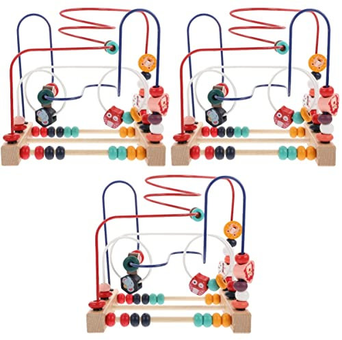 ibasenice 3 Stück Motorikschleife Holzspielzeug Baby Perlen-Labyrinth Spielzeug Bead Maze Geschenk Für Baby