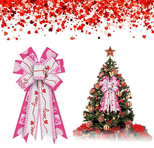Estivaux Große Valentinstag-Schleifen für Kranz, Valentinstagskranz, Schleifen, rosa weiße Jute-Schleifen, Liebesherz, Geschenkschleifen für Haustür, Valentinstag, Party, Jahrestag, Dekorationen